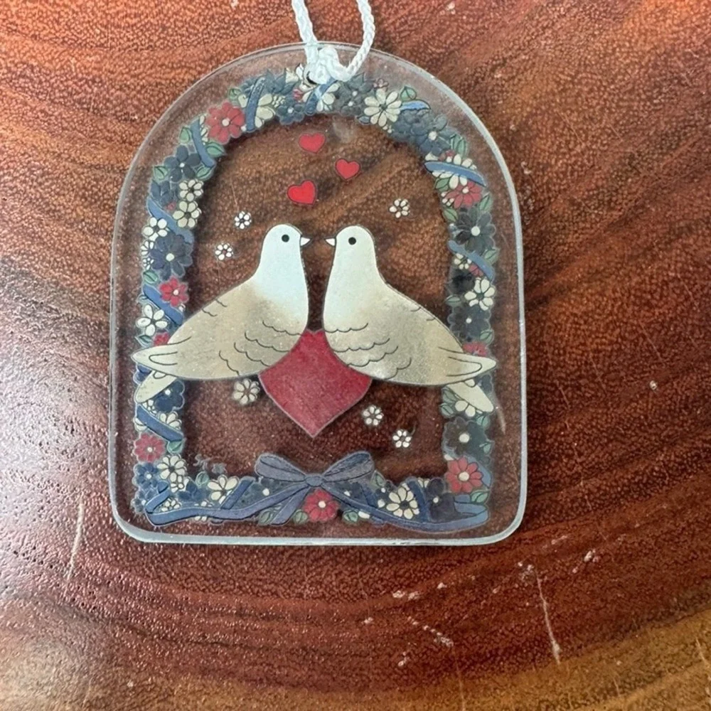 Vintage Robert Jacobsen W Germany Love Doves Heart Acrylic Suncatcher Ornament
